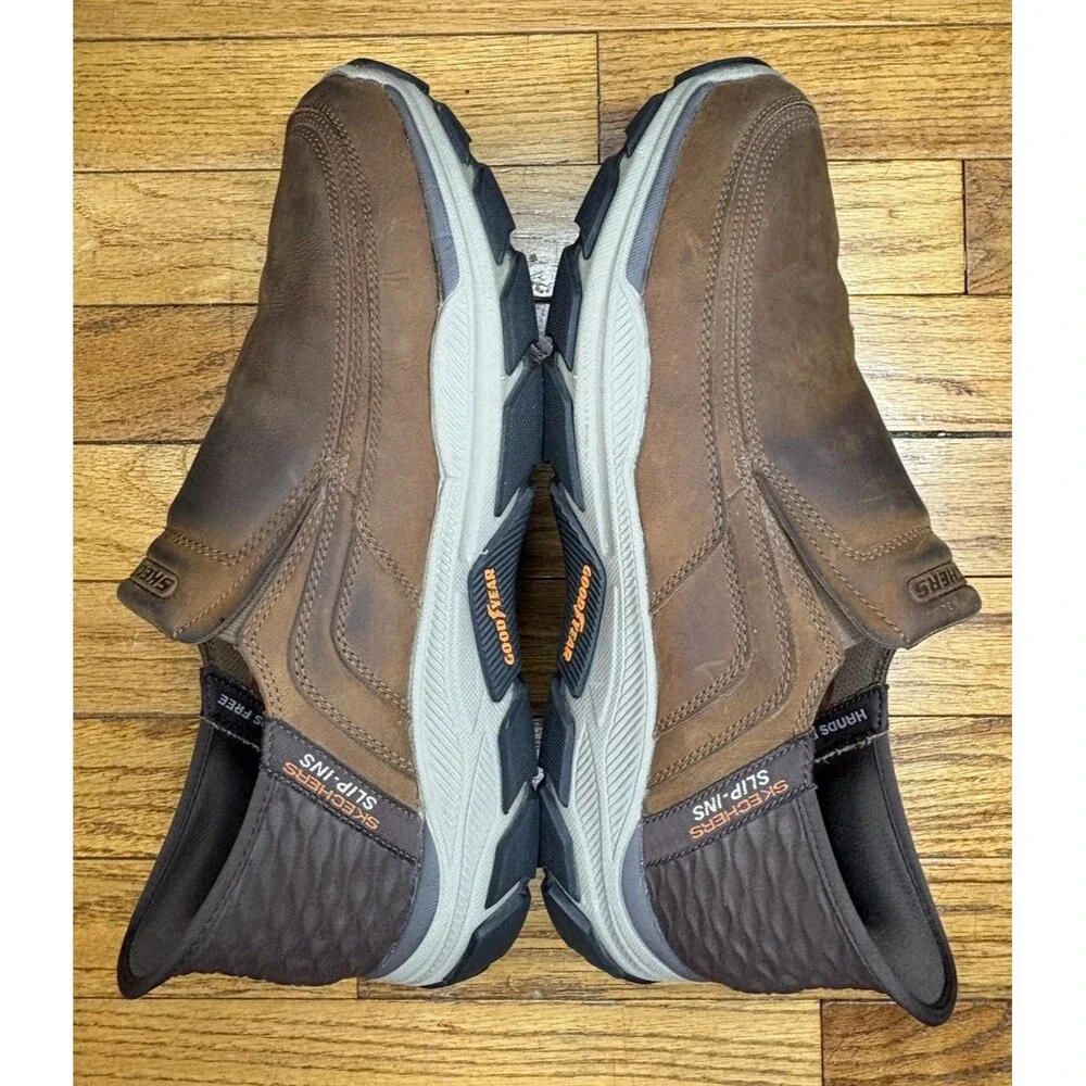 Skechers Respected Elgin Shoes Men’s 11.5 Brown Leather Hands Free Memory Foam